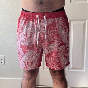 Hviii Men's Red Palm Print Swim Shorts